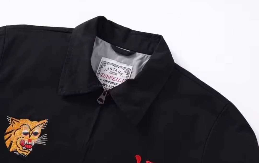 ベトジャン】 復刻スーベニアジャケット虎と福の刺繍 60's 70's 黒XL