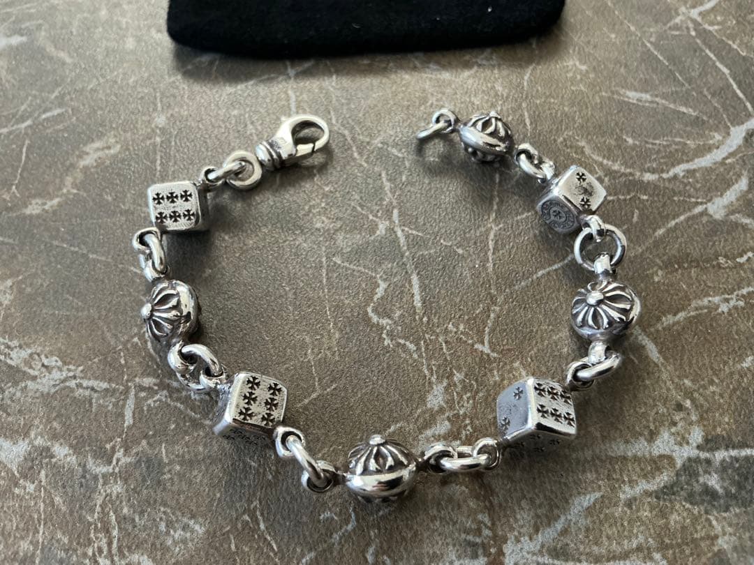 インボイス有り　CHROME HEARTS ダイスクロスボール 8LINK CHROME HEARTS DICE Cross Ball Silver Bracelet Size 8 LINK クロム