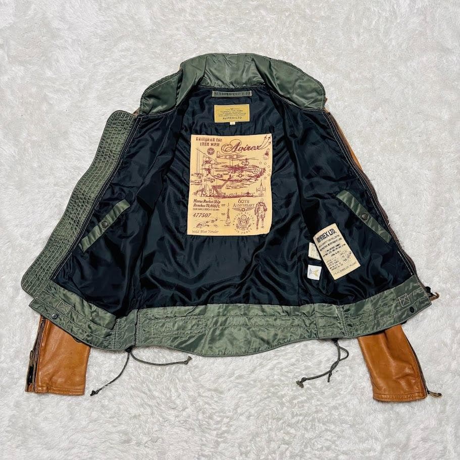 希少 AVIREX 60周年記念 ラムレザー ジャケット 切替 L ブラウン