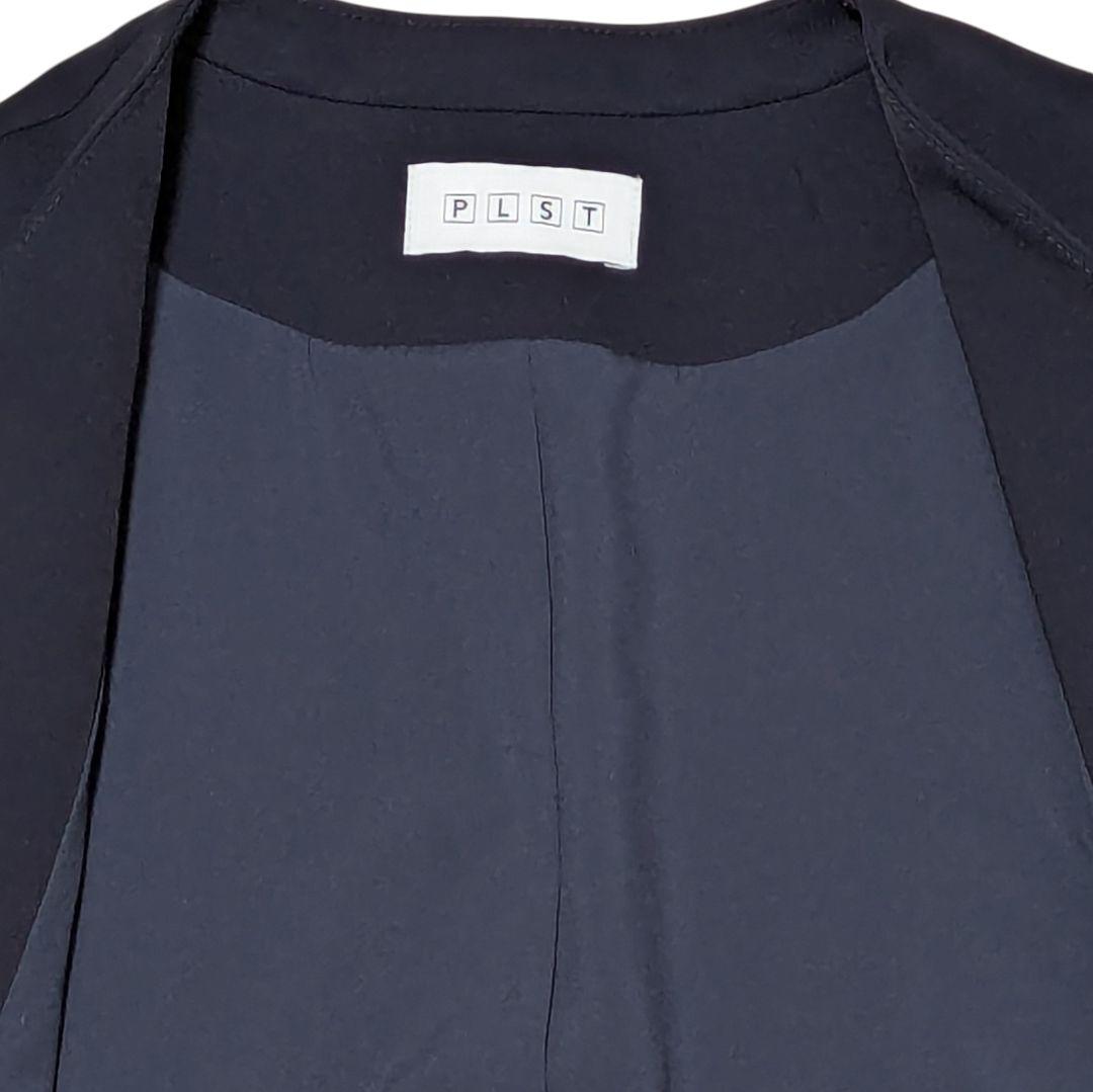 PLST ノーカラー ネイビー パンツスーツ セットアップ M