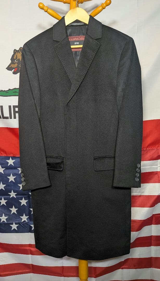 ヒューゴボス HUGO BOSS チェスターコート 黒 カシミヤ 100％ HUGO BOSS (ヒューゴボス) メンズ チェスターコート カシミヤ混