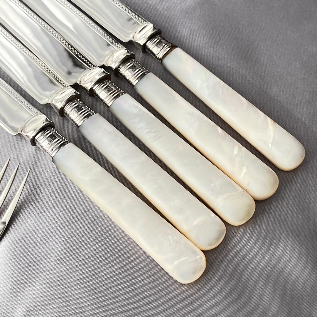 英国 】【白蝶貝 / 純銀継手】ビクトリアン デザートセット10本 1921年