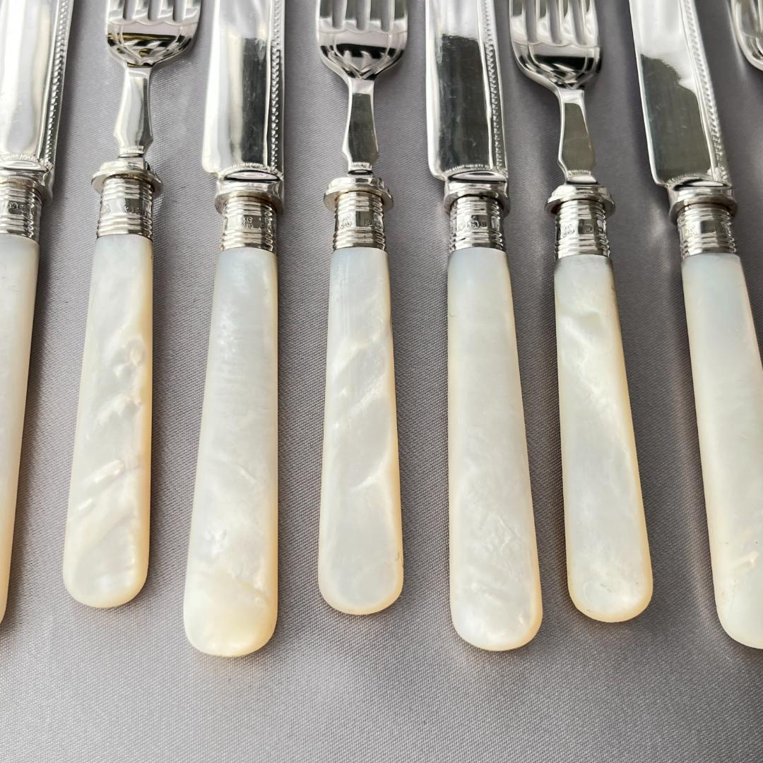 英国 】【白蝶貝 / 純銀継手】ビクトリアン デザートセット10本 1921年