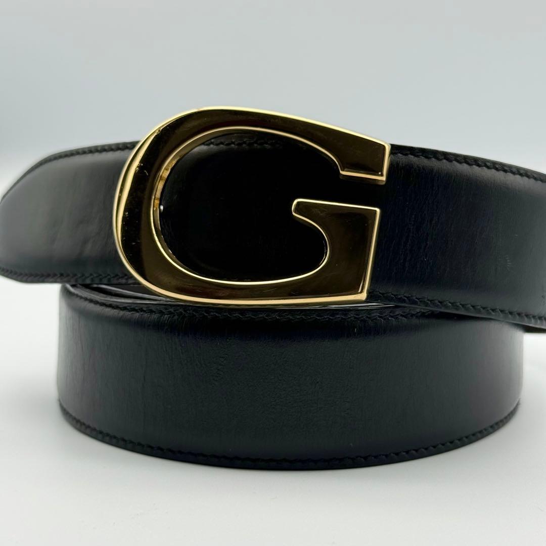 ✨良品✨GUCCI ベルト Gバックル ゴールド金具 純正ベルト レザー Gucci メンズレザーベルト ゴールドダブルGバックル (アクセサリ