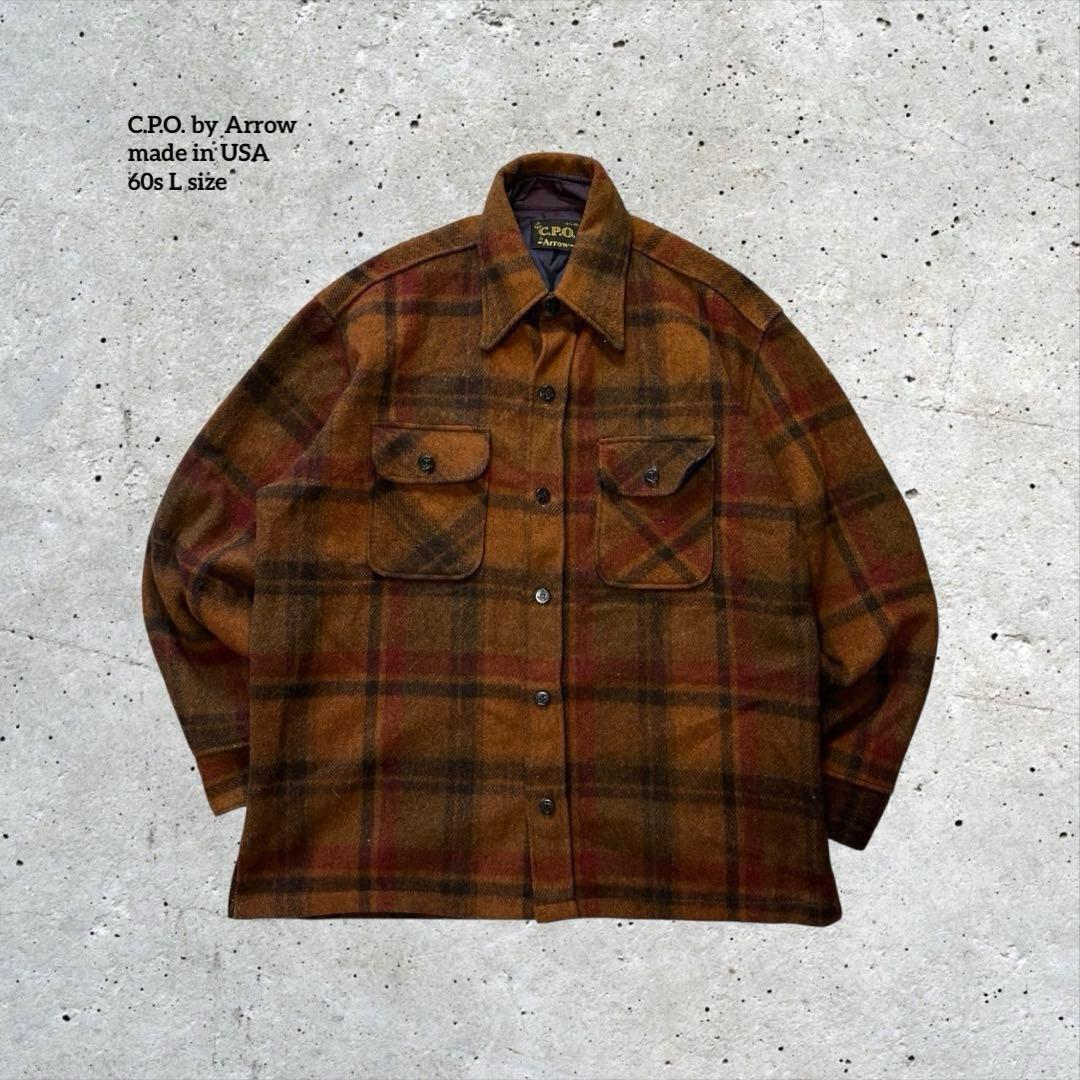 【まー 様】60s古着USA製C.P.O. by ArrowウールCPOシャツL 1960~70s Arrow Wool CPO Shirt Made in USA / アローアンカーボタン