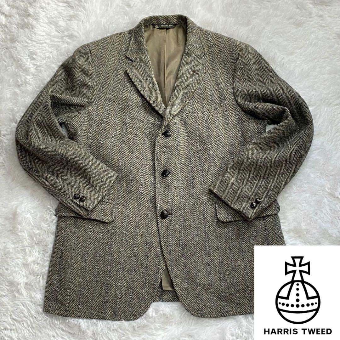 ハリスツイード・テーラードジャケット・くるみボタン・ウール・背抜き