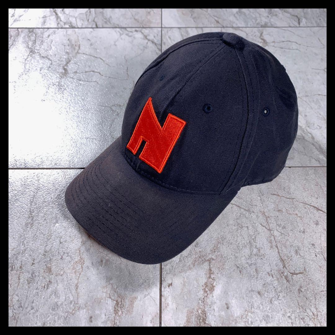 OLD NIKE ゴツナイキ キャップ 革ベルト ネイビー オレンジ 刺繍ロゴ OLD NIKE ゴツナイキ キャップ 革ベルト ネイビー オレンジ 刺繍ロゴ