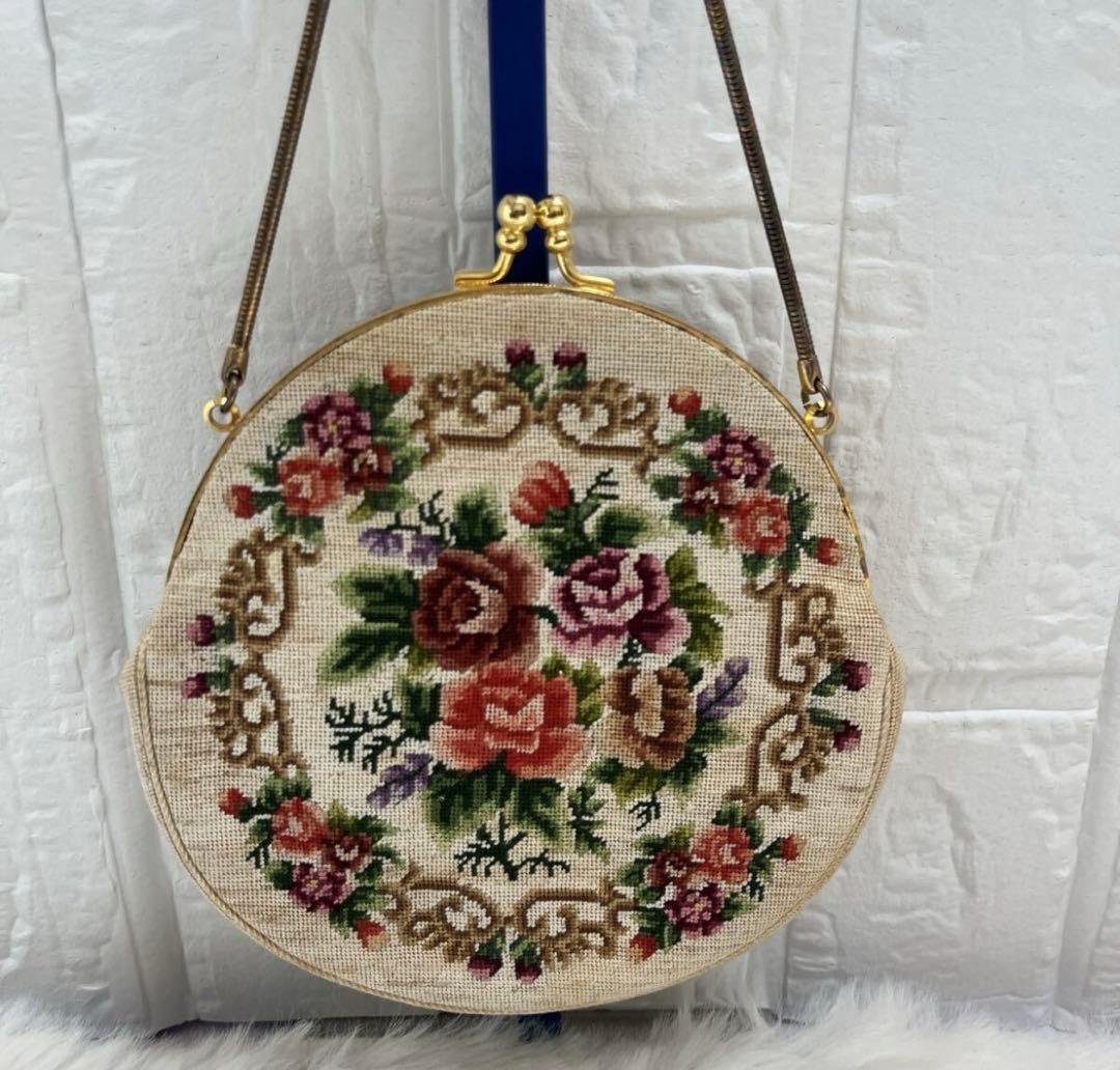 プチポワン ハンドバッグ パーティバッグ 刺繍 花柄 ヴィンテージ
