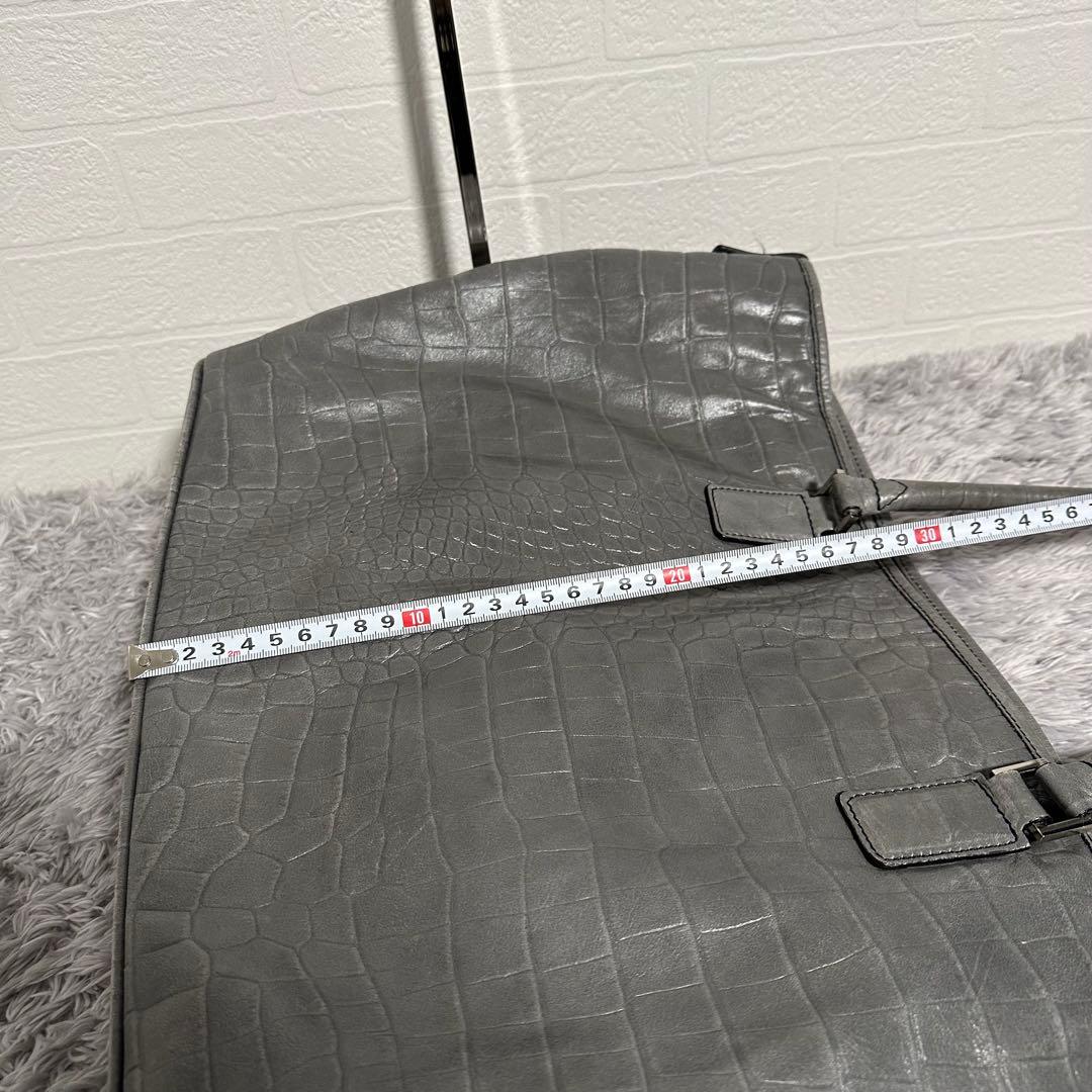 希少 PYLOOT クロコ型押しレザートートバッグ グレー 大容量 イタリア製