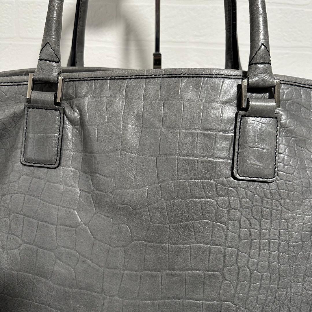 希少 PYLOOT クロコ型押しレザートートバッグ グレー 大容量 イタリア製