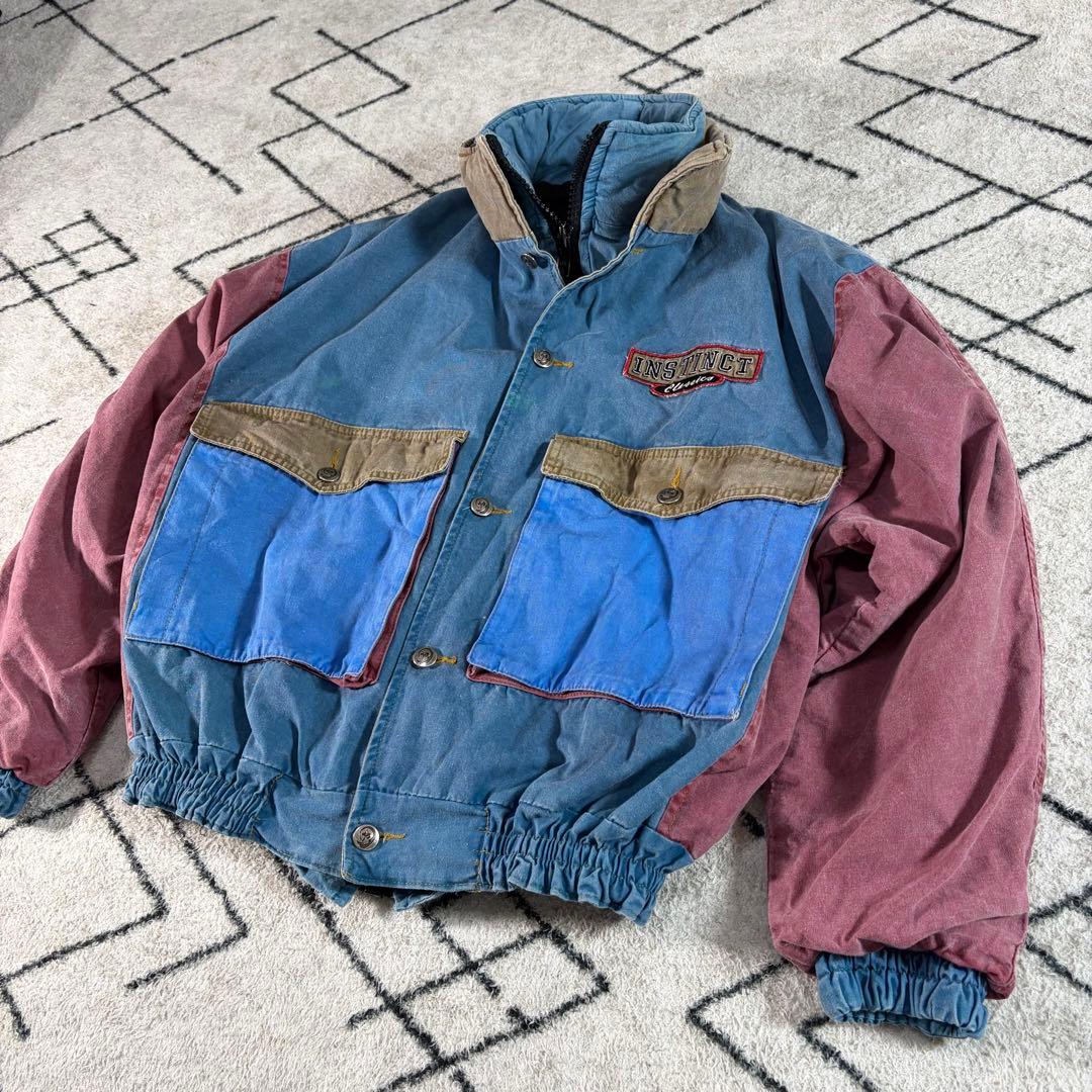 【90s】希少 ヴィンテージ ワークジャケット マルチカラー　短丈 NIKE ナイキ 90s ヴィンテージ 刺繍ロゴ マルチカラー ナイロン