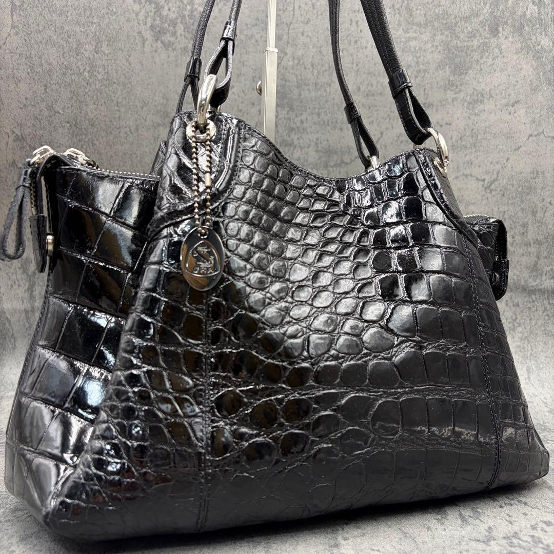 JRA シャイニング クロコダイル トートバッグ 肩掛け メンズ 黒 ペイズリー JRA シャイニング クロコダイル トートバッグ 肩掛け メンズ 黒