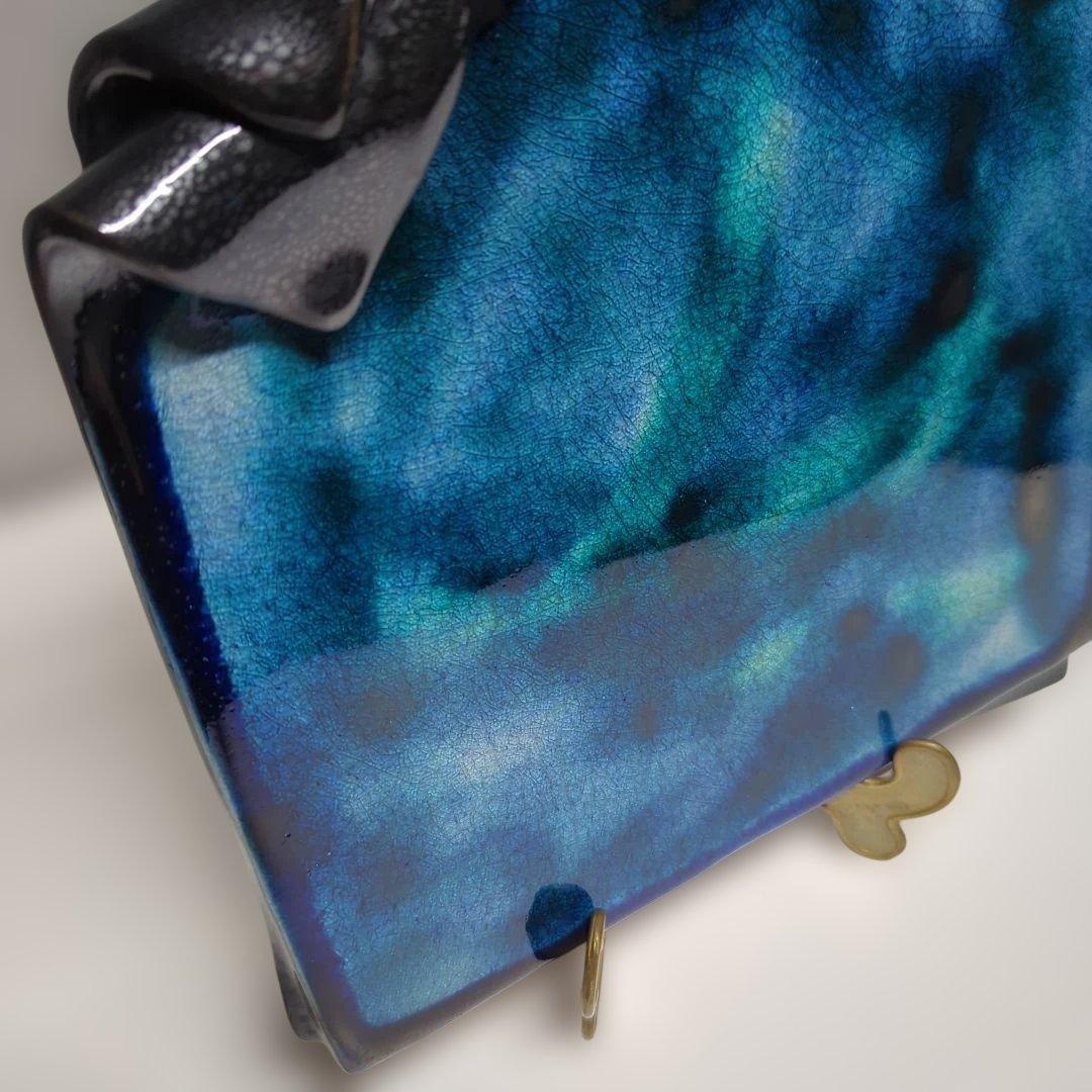 陶芸 石垣焼窯元 石垣ブルー 隅折れ角皿プレート インテリア雑貨 飾り皿