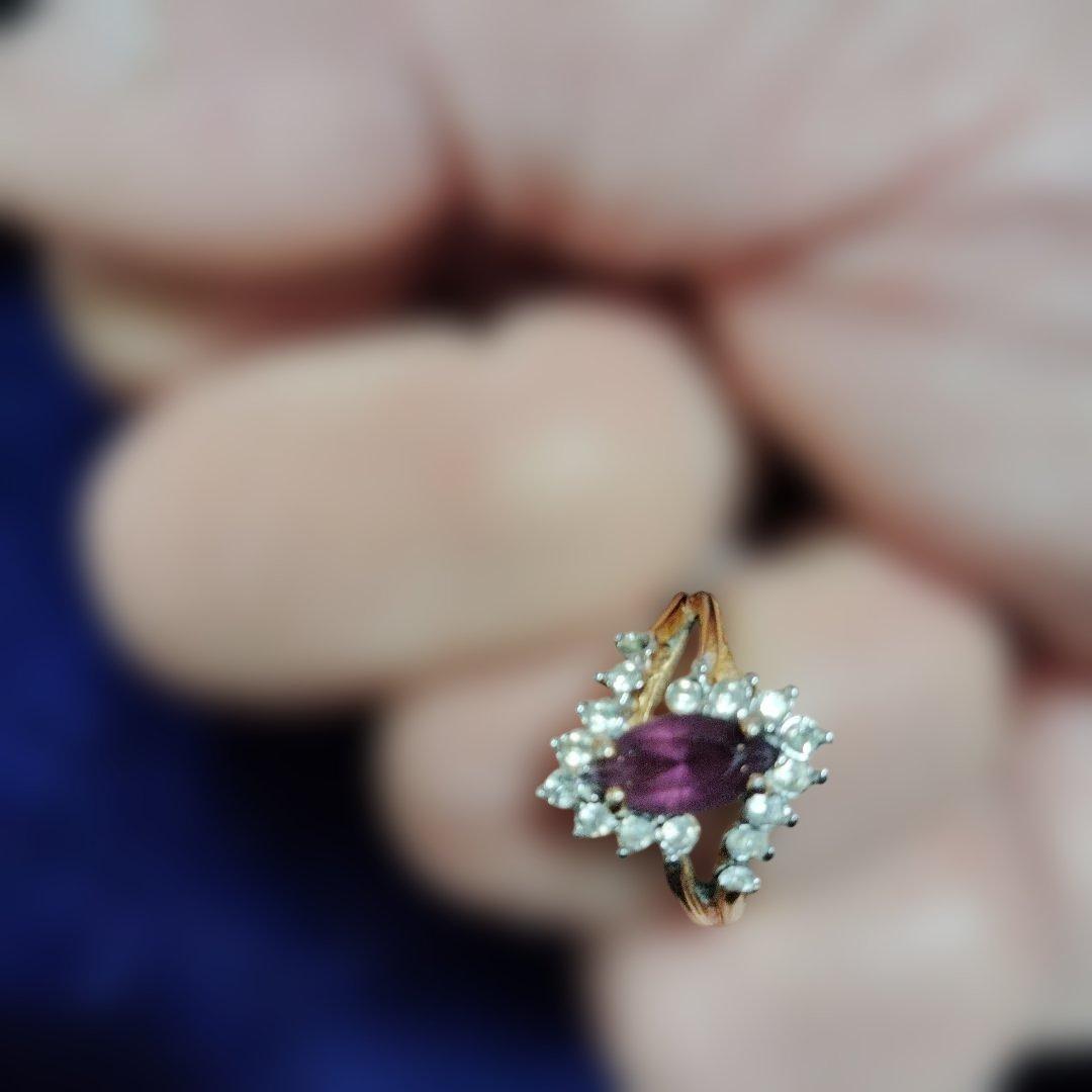 紫色の中心石 花デザインリング Hizm/燦然彼岸花6mm幅 リング【宵闇色】/純チタン製/1~30号 - シルバー