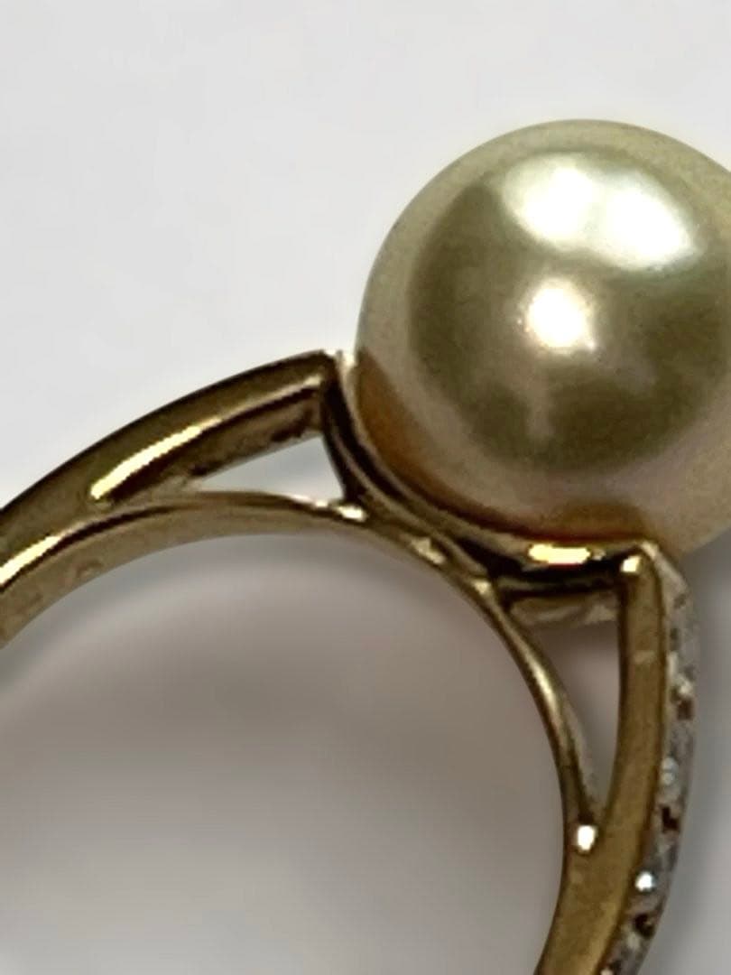 K18ゴールデンパールダイヤモンド0.20ctデザインリング 6.5ｇ