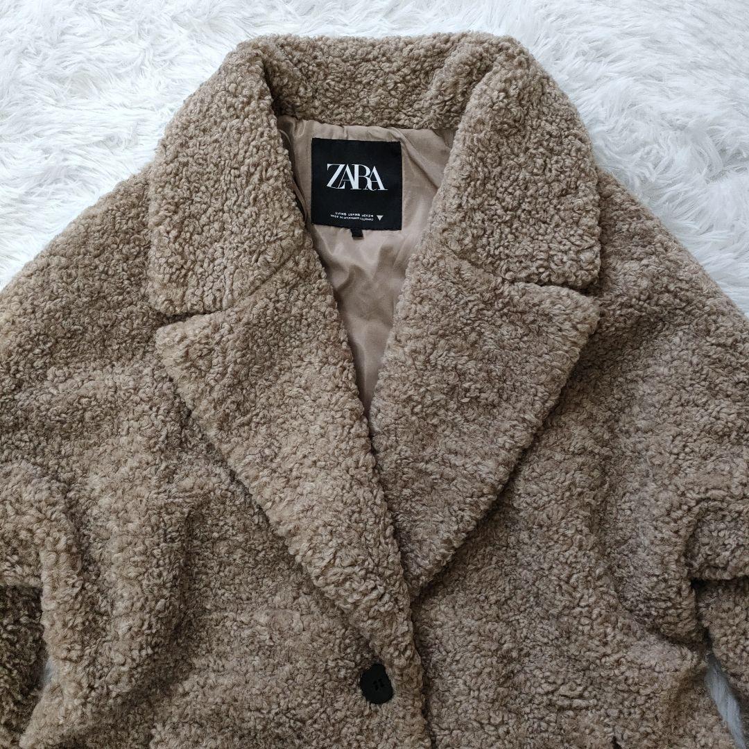 ZARA ザラ テディベアコート ロングコート ボア 茶 ブラウン XS - メルカリ