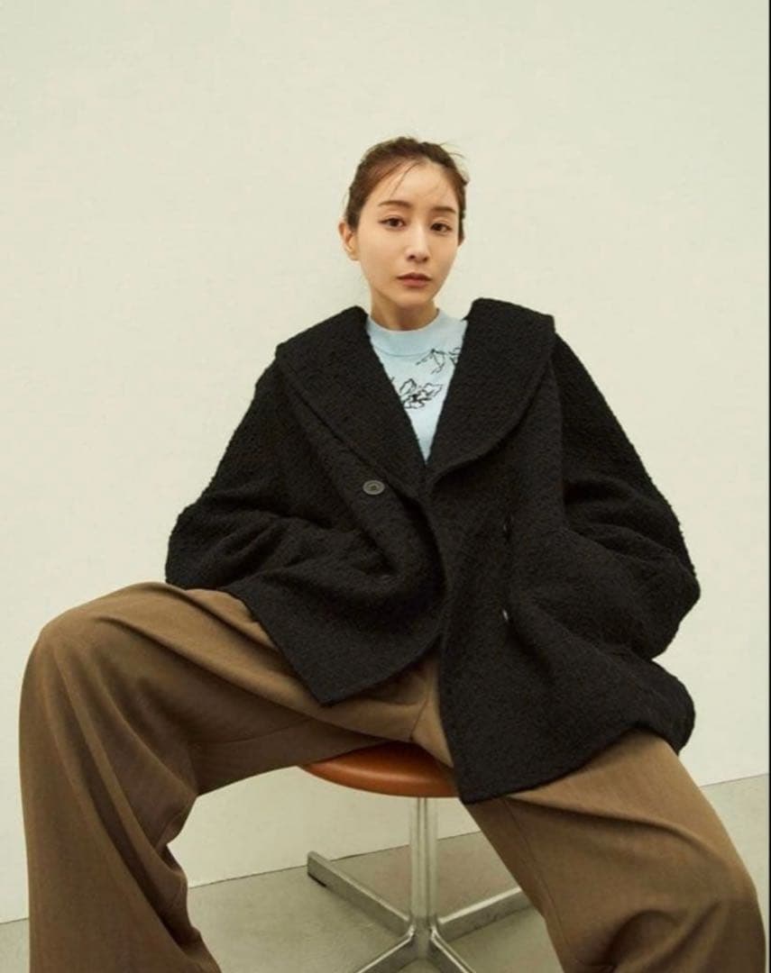 CLANE × Minami Tanakaツイードコートブラック nb付き MINAMI TANAKA×CLANE OVER TWEED COAT - メルカリ