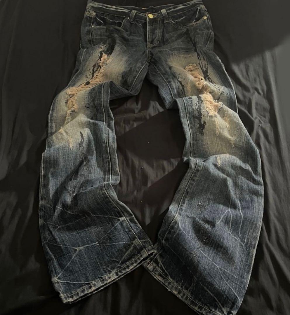 y2k fuga flare coating damage denim lgb - メルカリ
