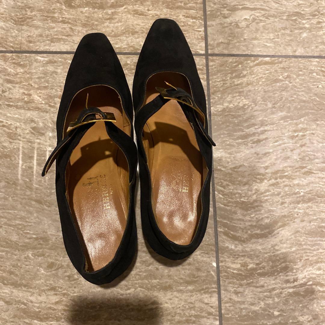 エルメス黒 スエード アンクルストラップ パンプス - メルカリ