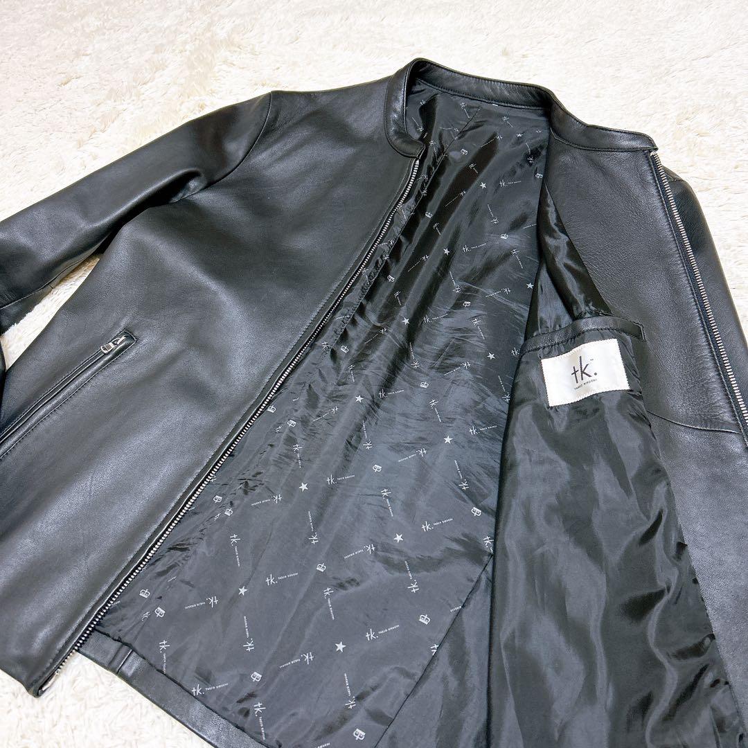 tk.TAKEO KIKUCHI ノーカラーラムレザーシングルライダース 黒XL