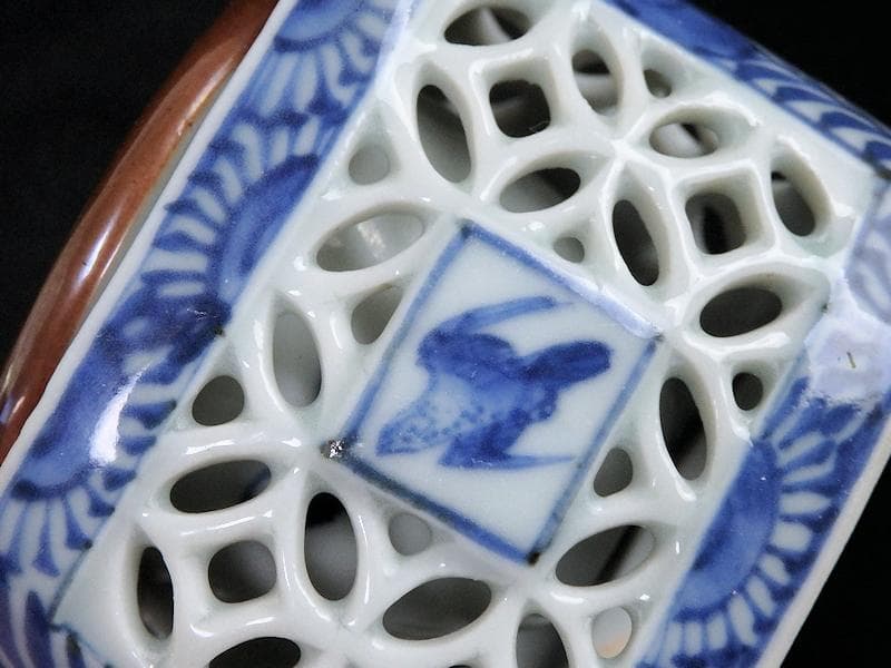 古伊万里 染付 透かし 七宝紋に鳥の図 盃台 E474AS-CGk - メルカリ
