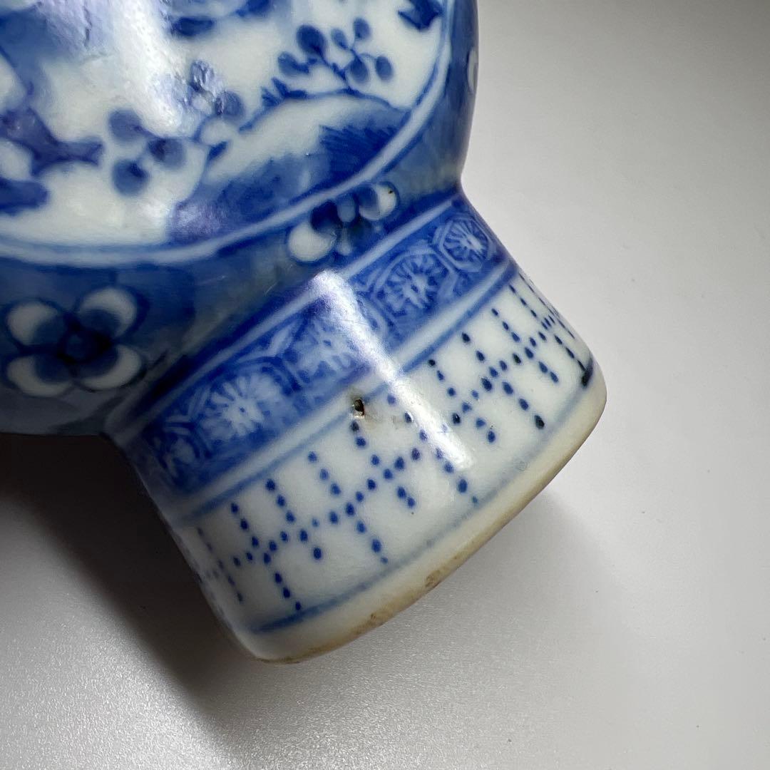 中国清時代 康熙年製 青花龍耳花入 木箱付 高約