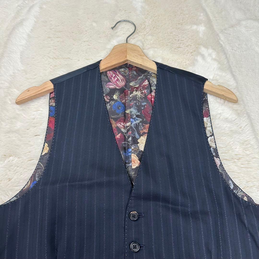美品✨ポールスミスロンドン 花柄 裏地 シルク混 ストライプベスト