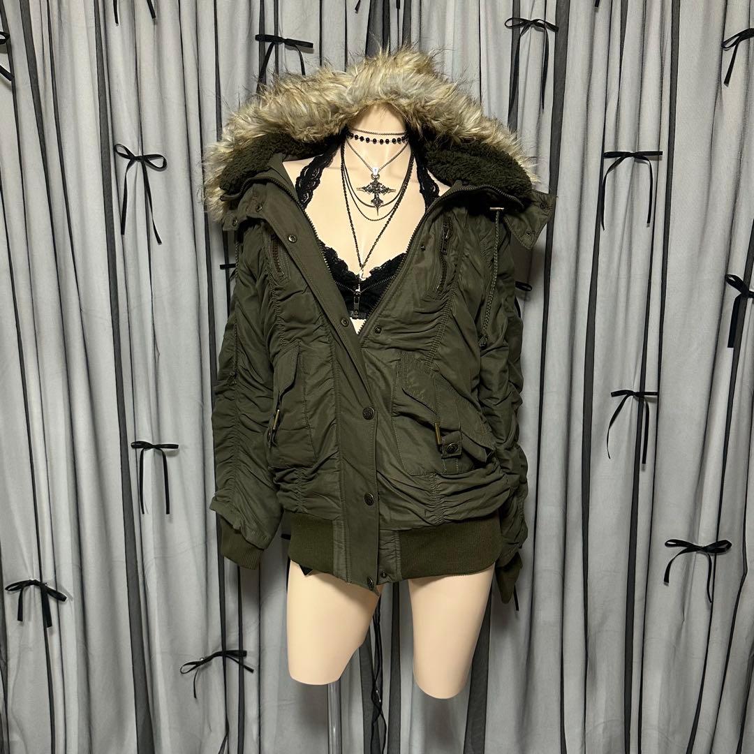 平成ギャル y2k フード ファー付きミニタリーモッズコート フェアリー