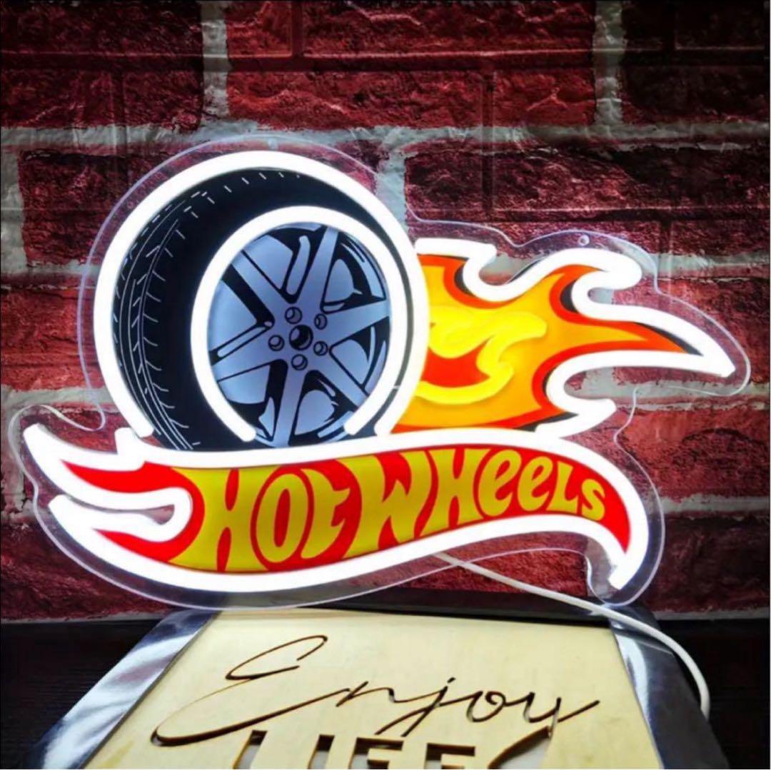 Hot Wheels ホットウィール ネオンサイン 看板 モータースポーツ 車 ホットウィール ミニカー 雑貨 看板 ガレージ ネオンサイン LED ネオン