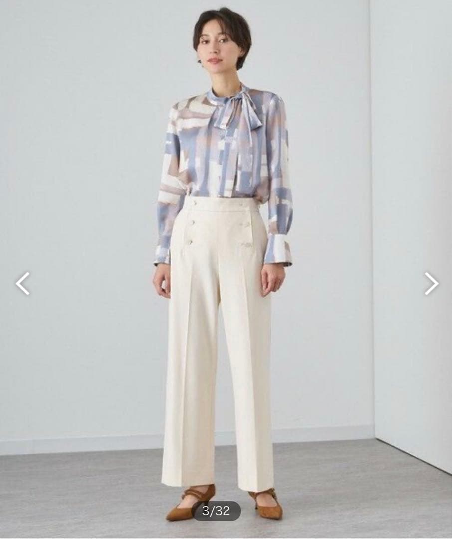 ◇極美品◇ANAYI◇スクエア幾何プリントサイドボウタイブラウス