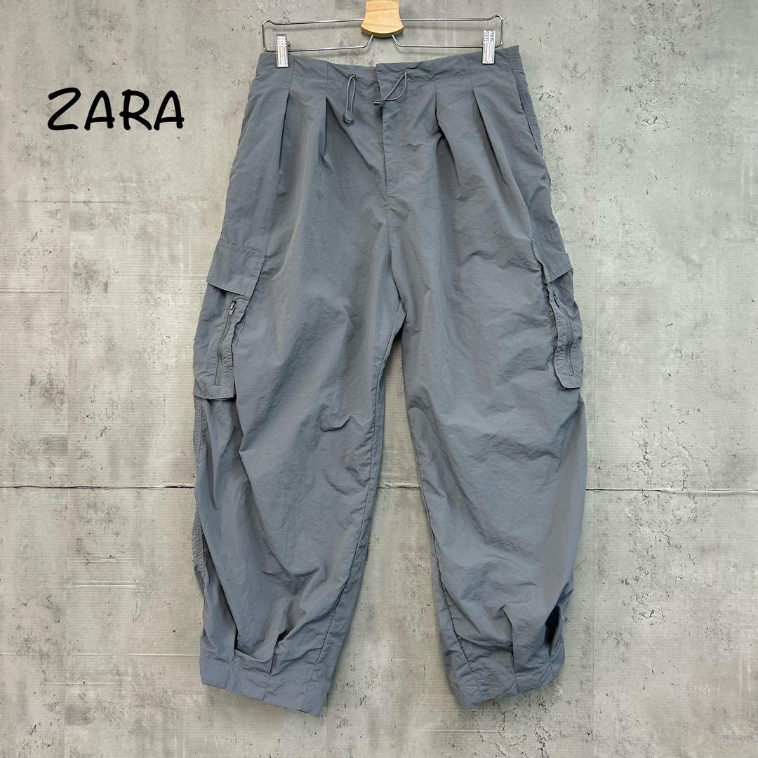 ZARA ザラ ナイロン カーゴ パンツ ミリタリー グレー ゆったり 無地