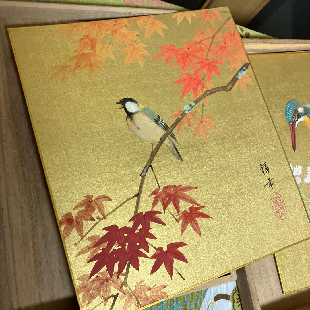 花鳥画色紙四枚 日本画家「小西福年」作 - メルカリ