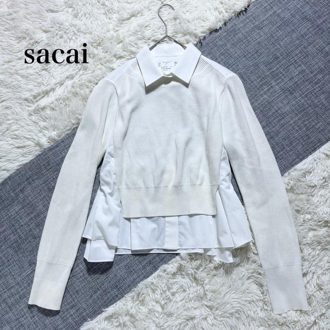 （美品）サカイ カットソー 綿100% 白 長袖シャツ ニット 切り替え sacai（Tシャツ/カットソー(七分/長袖)）のフリマアイテム一覧