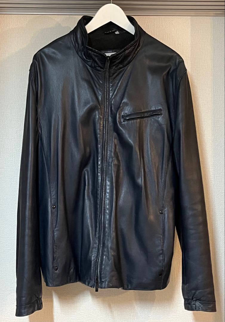 ARMANI COLLEZIONI シープレザージャケットNAVY 46 Emporio Armani Semi-Aniline Nappa Lambskin Blouson With Full