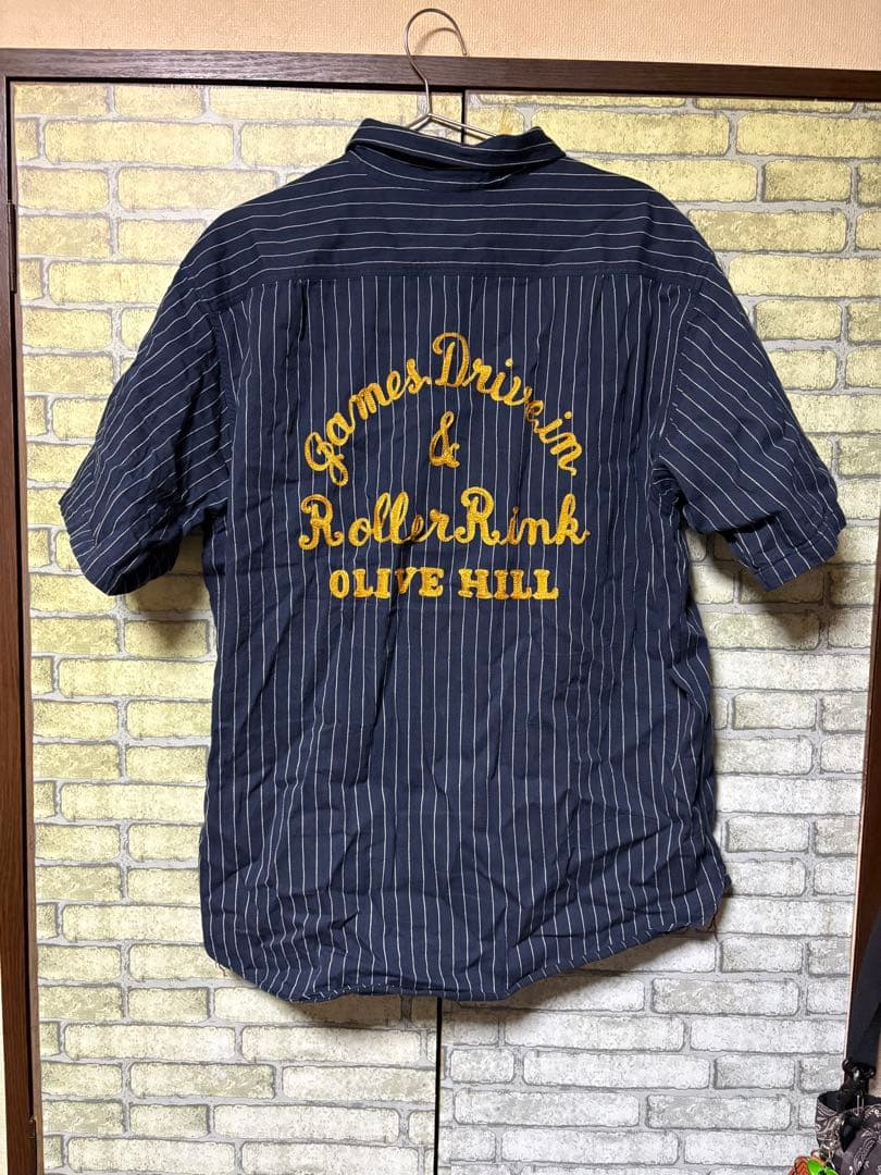 SUGAR CANEシュガーケーン 刺繍コークストライプシャツ NAVY SUGAR CANE シュガーケイン コークストライプワークシャツ 刺繍 半袖