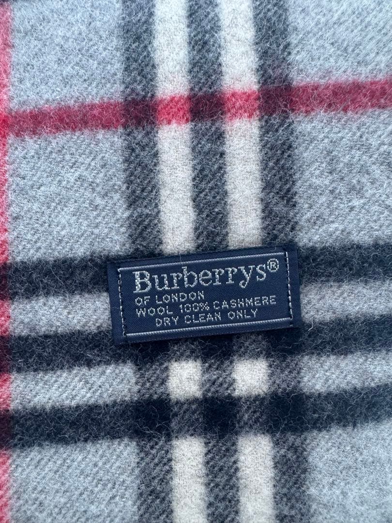 美品 バーバリー ウール100% カシミア ノバチェック マフラー グレー