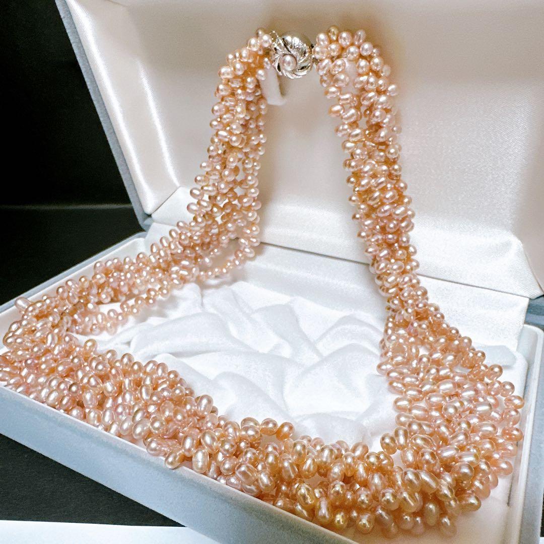 華やか 本真珠 パール 多連 ネックレス SILVER刻印 ピンク 真珠専門店つやたま 花珠級 本真珠ネックレス 43cm 大粒10mm ピンク