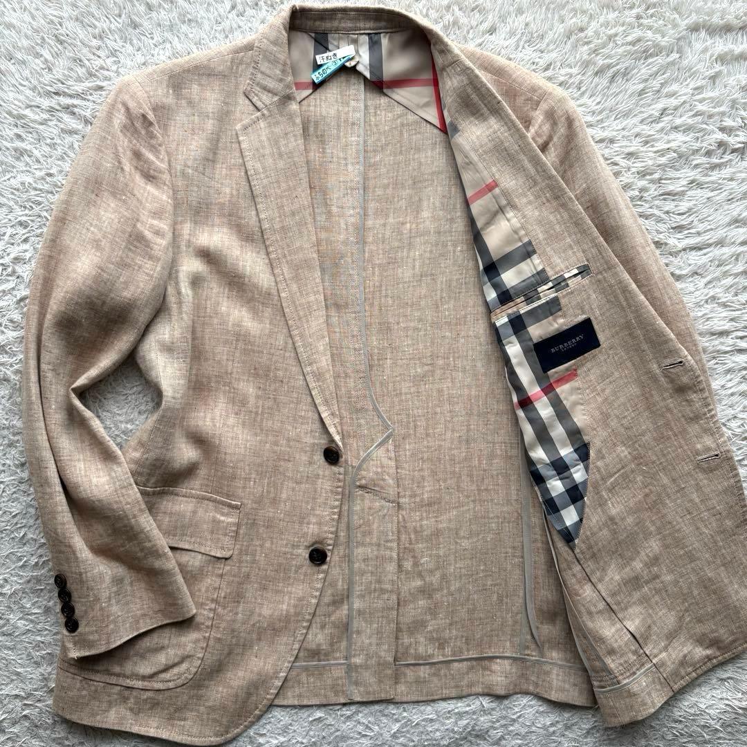 ☆麻100％☆ BURBERRY テーラード ノバチェック 日本製 ベージュ L