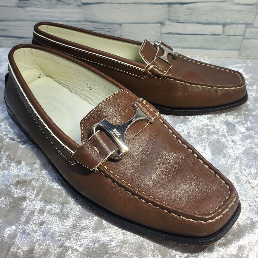【極美品】✨TOD'S トッズ 22cm ローファー 革靴 T金具 茶系 35 TOD'S トッズ ローファー Tチェーン タイムレス 35(22~22 5cm