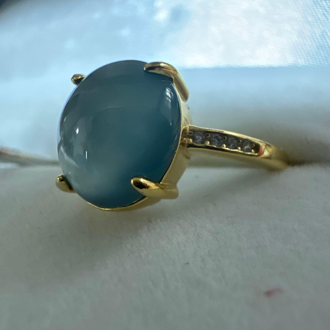 無処理天然本翡翠，S 925オーバルカットヒスイリング淡い湖水色 鑑定書