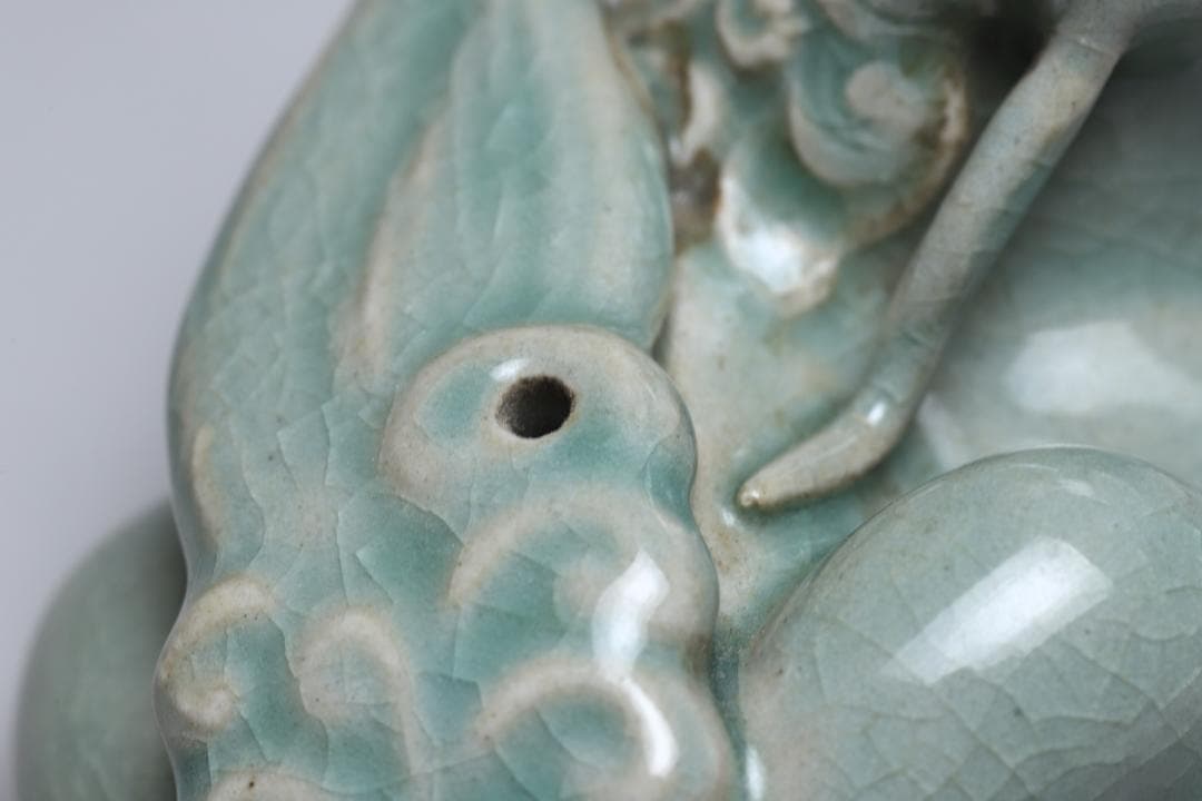 李朝 青磁龍型水滴 青磁 書道具 朝鮮古美術／骨董品【正一