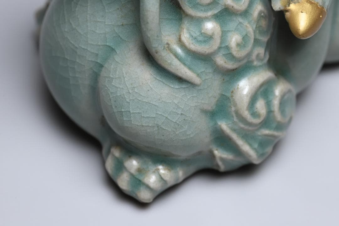 李朝 青磁龍型水滴 青磁 書道具 朝鮮古美術／骨董品【正一