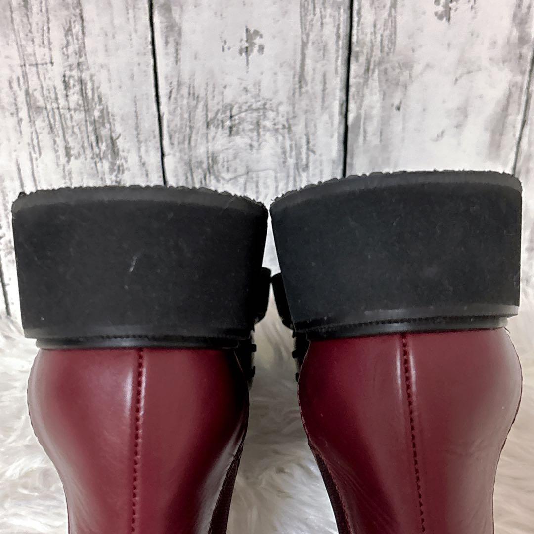 美品 トッズ サイドゴアブーツ チャンキーソール レザー 赤 厚底 23.5cm