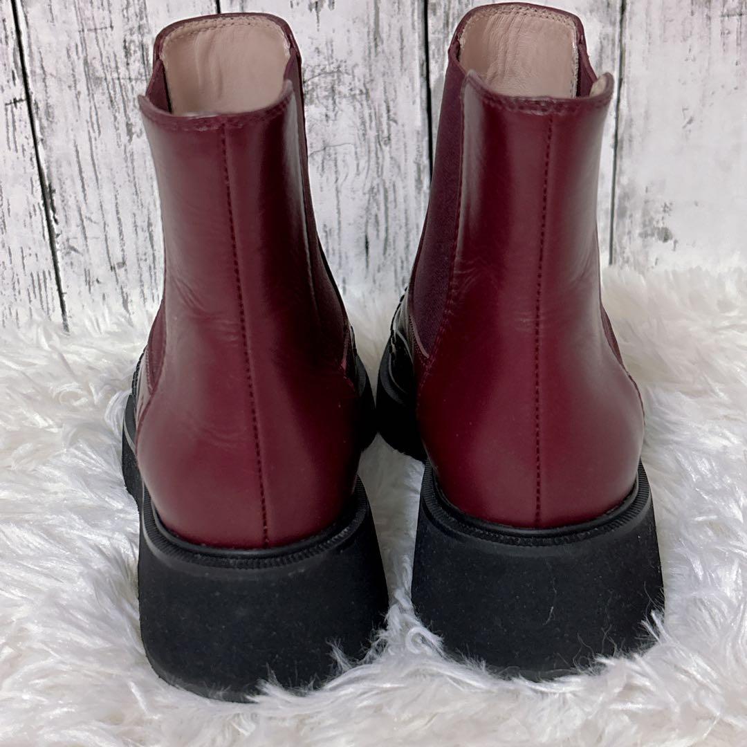 美品 トッズ サイドゴアブーツ チャンキーソール レザー 赤 厚底 23.5cm