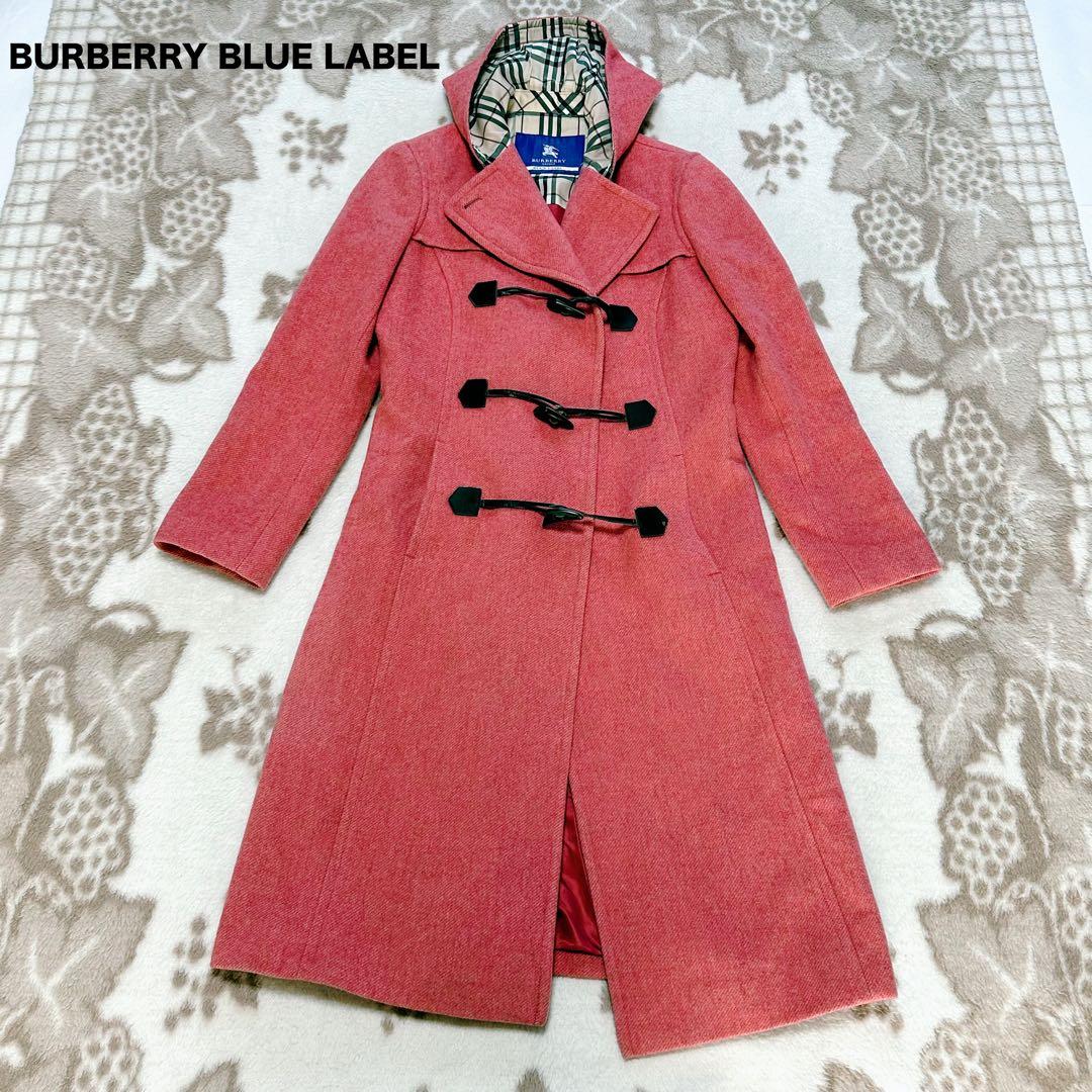 バーバリーブルーレーベル ダッフルコート 38 赤 ノバチェック ロング