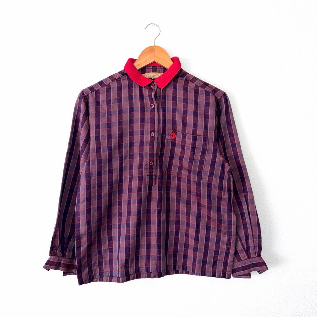 Christian Dior SPORTS チェックポロシャツ M 赤襟 ウール - メルカリ