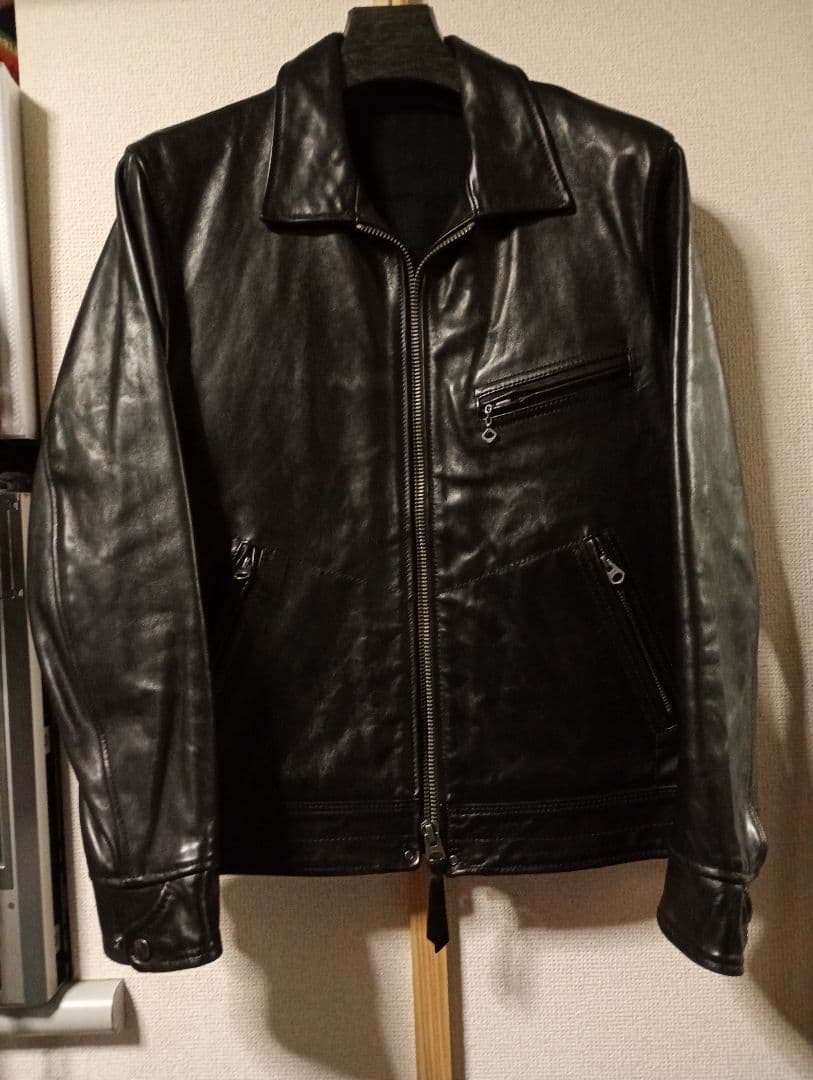 馬革 ホースハイドレザー　シングルライダースジャケット ウォッシュ加工 ホースハイドレザー シングルライダース ジャケット