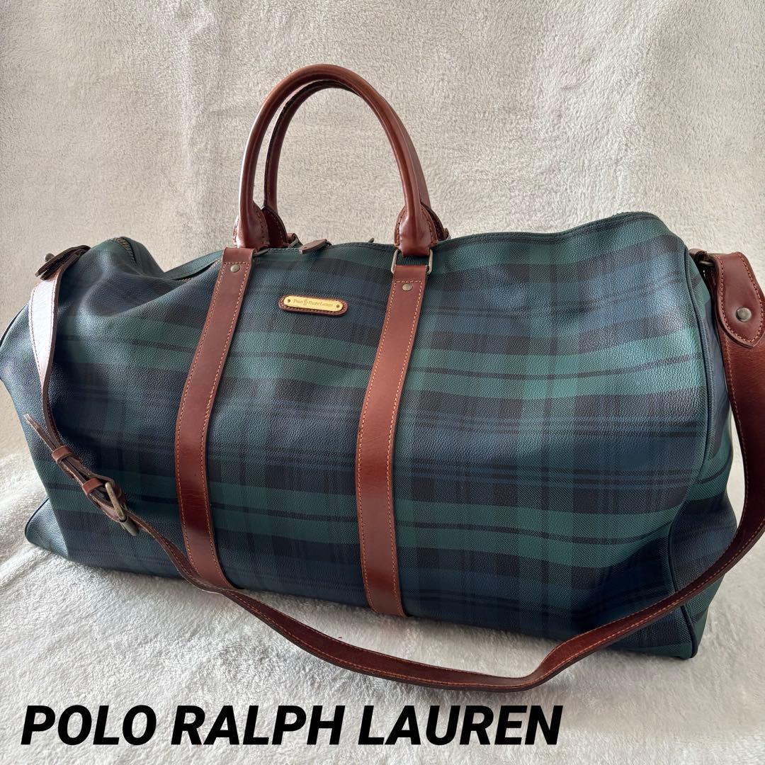 ポロラルフローレン 2WAY PVCレザー ブラックウォッチ ボストンバッグ