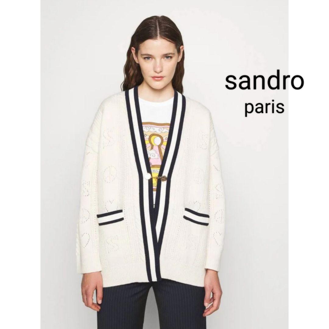 サンドロ　ウールパンチングロゴカーディガン 　金ボタン　ニット　バイカラー バイカラー カーディガン(レディース) - ブランド通販のBUYMA