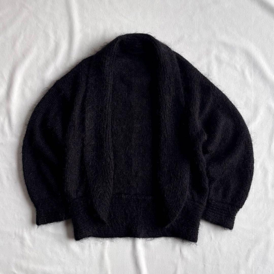 トップス 90s VINTAGE black mohair knit cardigan 90s Black Mohair Vintage Cardigan With Knitted Flower Detail